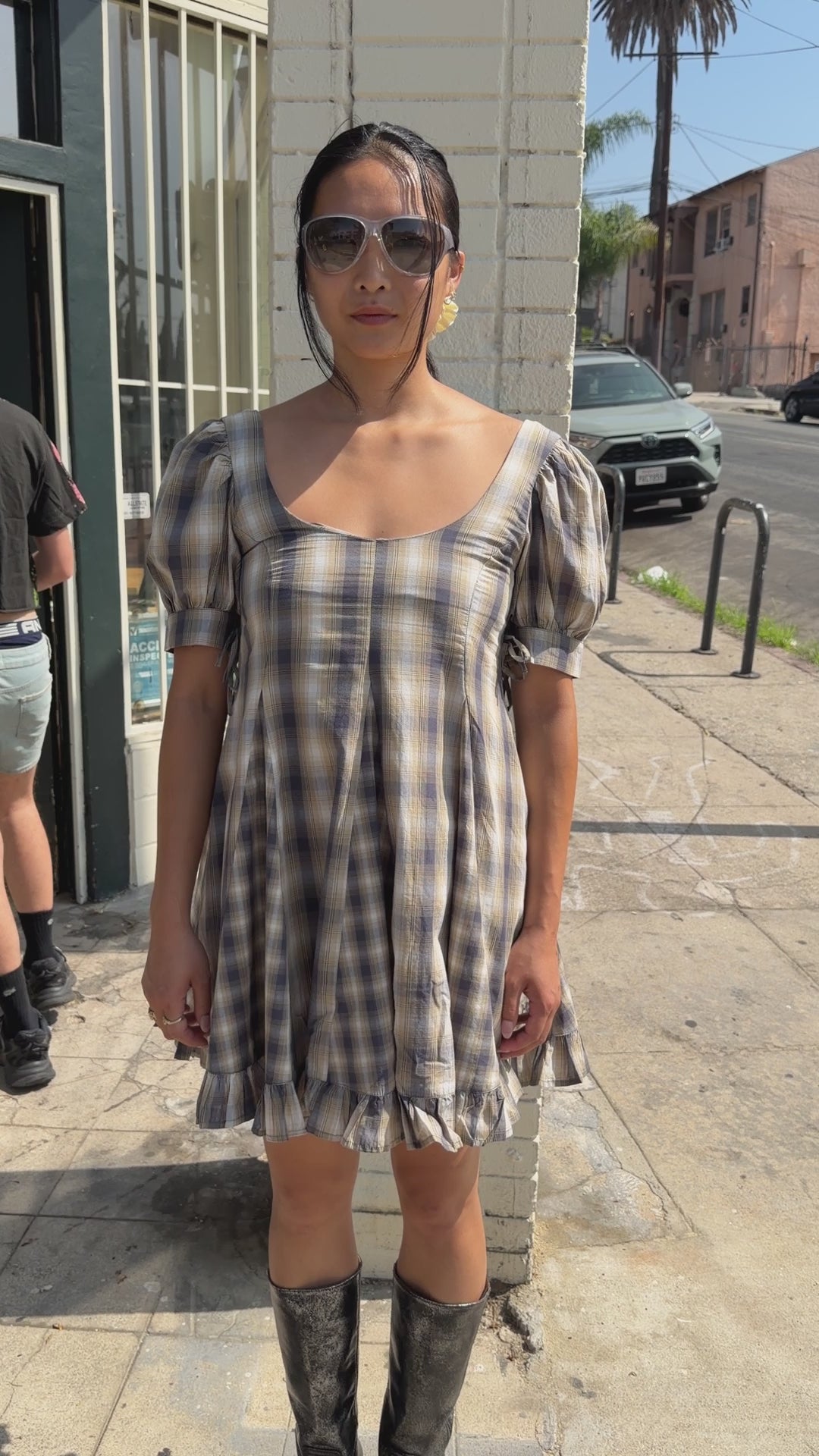Sabina Mini Godet Dress - Cardamon Mix Check