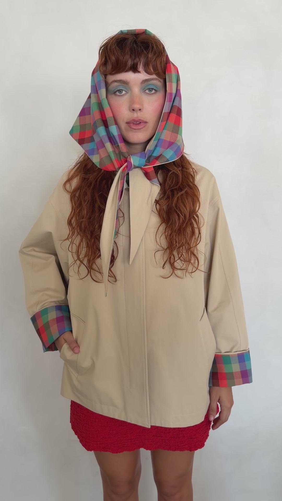 Olson Cropped Trench - Colorburst Plaid