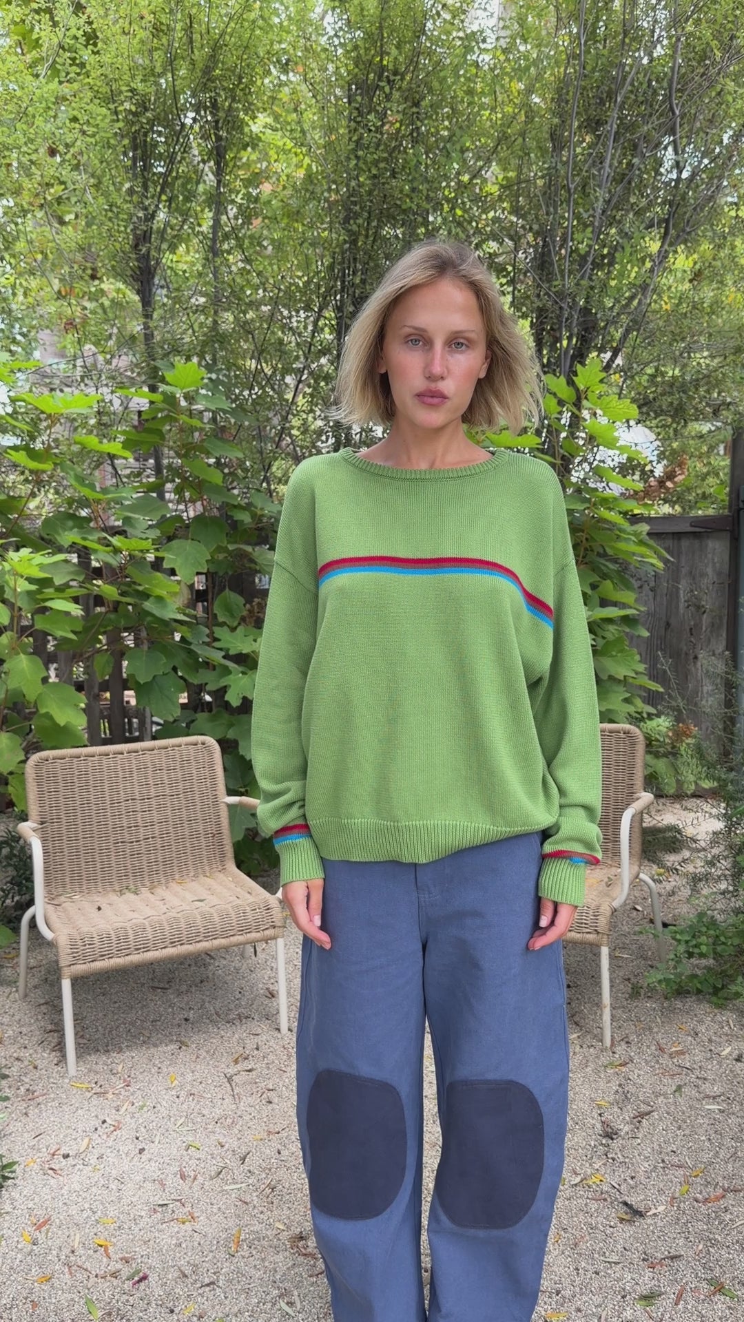 "I Can't Believe it's Not Vintage" Crewneck - Moss Athletic Stripe
