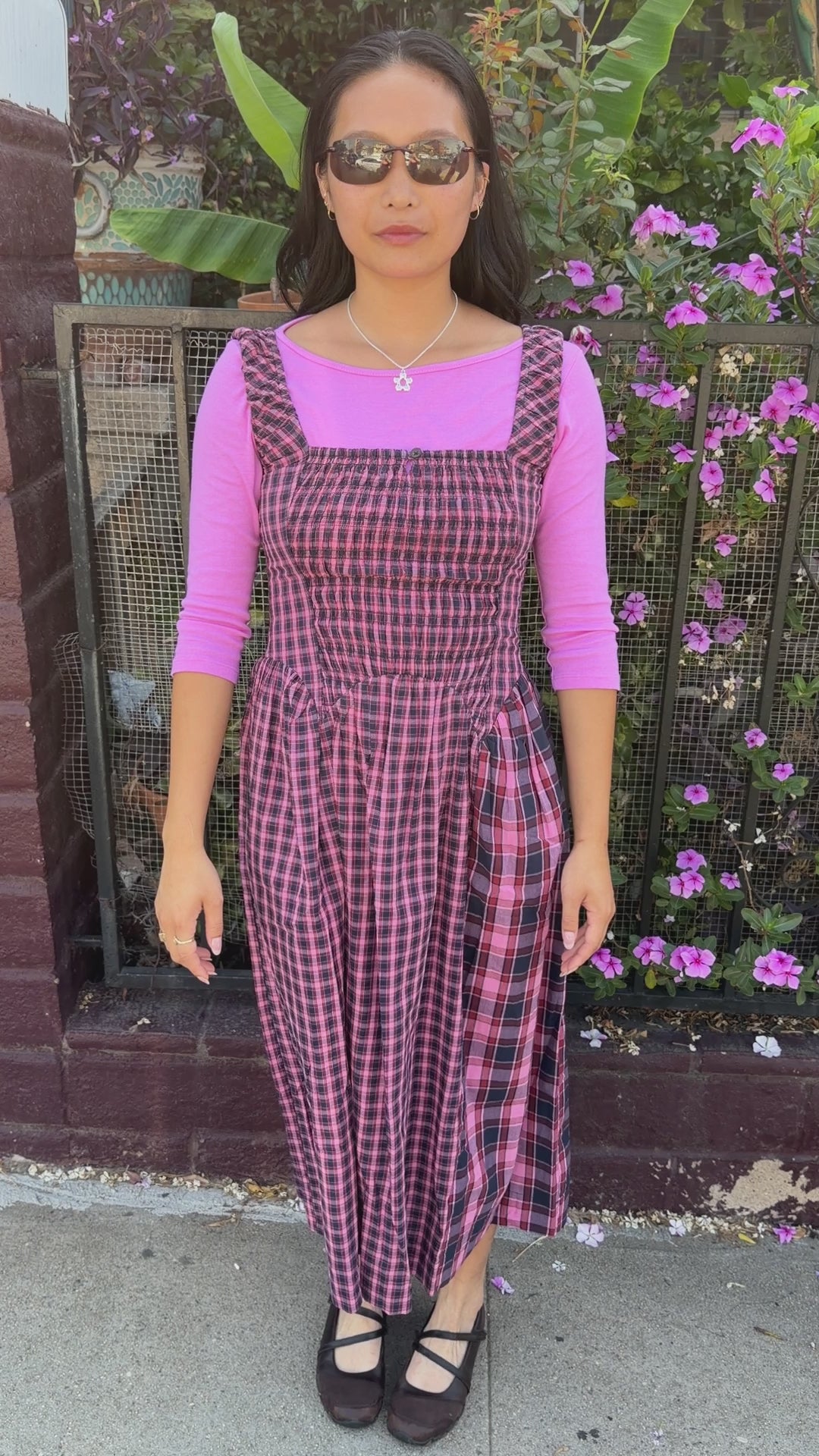 Mallory Midi Dress - Magenta Check