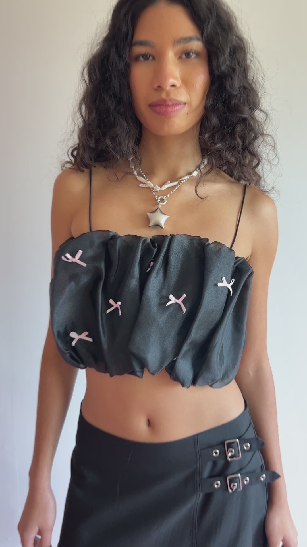 Jemma Bubble Top - Black Pink Bow – Lisa Says Gah