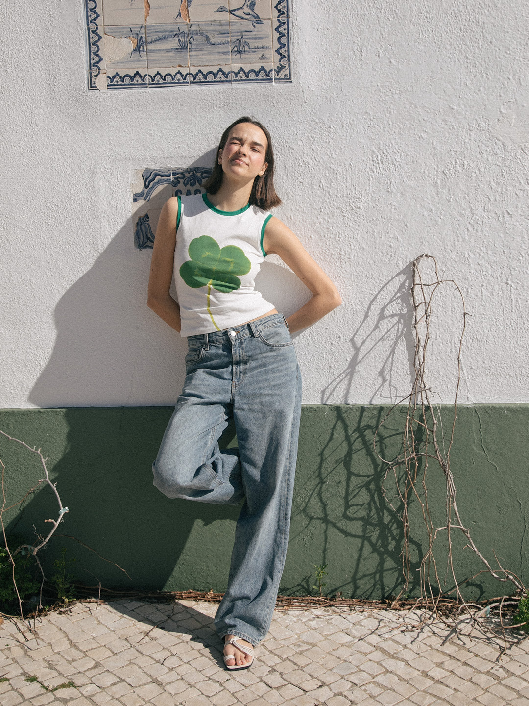 Clover Tank - Off-White/Green