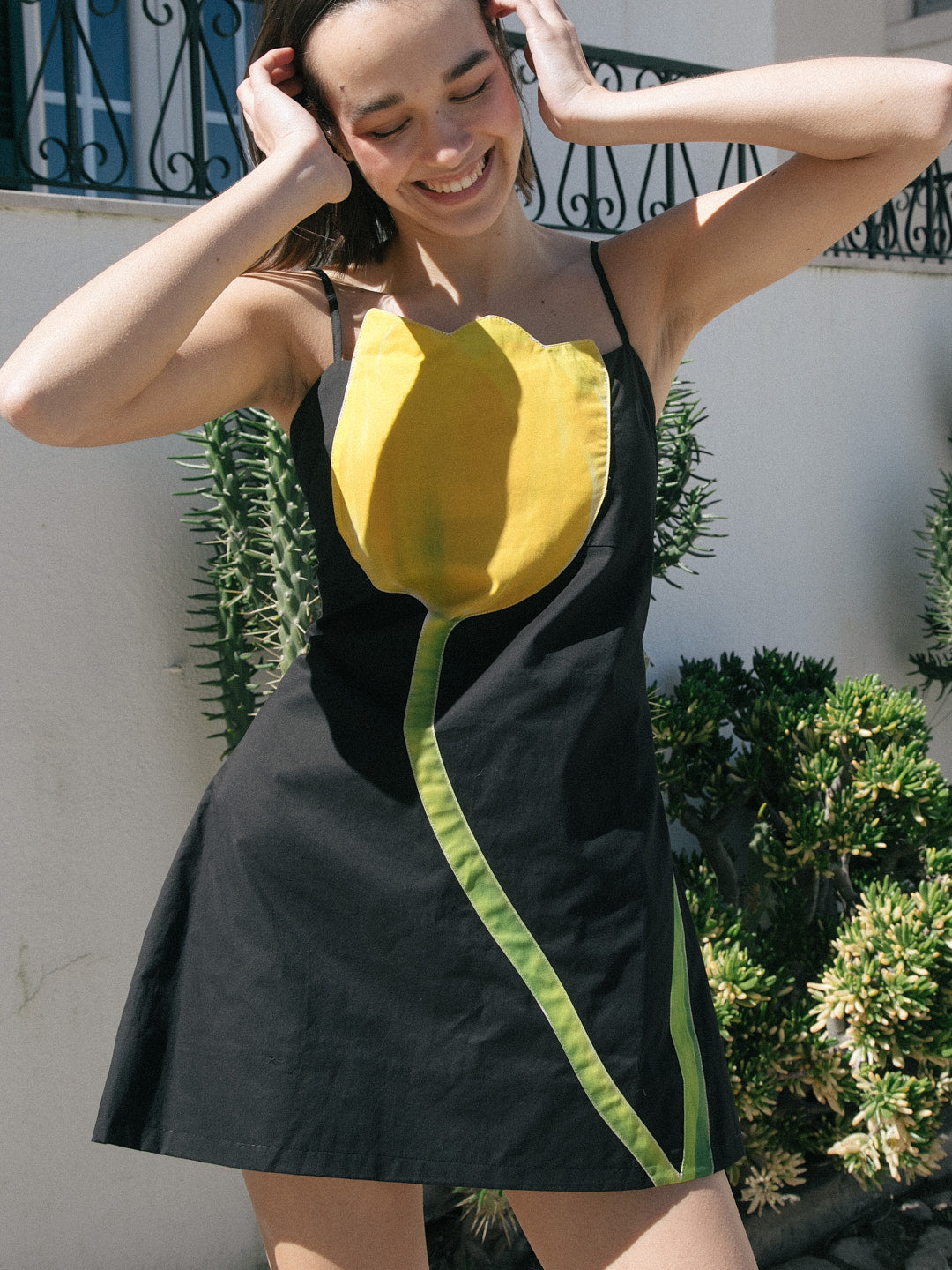 Tulip Appliqué Dress - Black