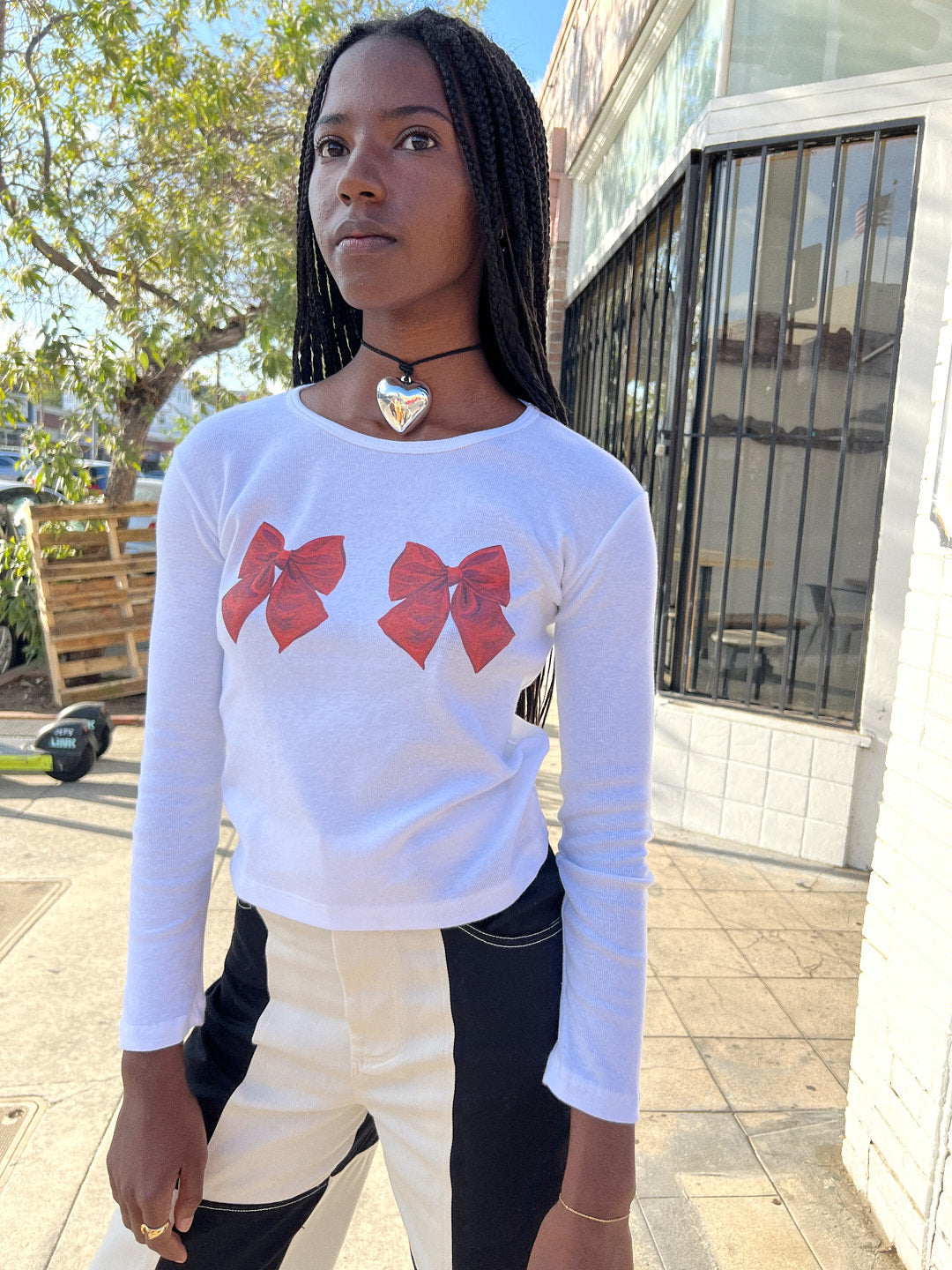 Dana Long Sleeve Tee - White/Bows