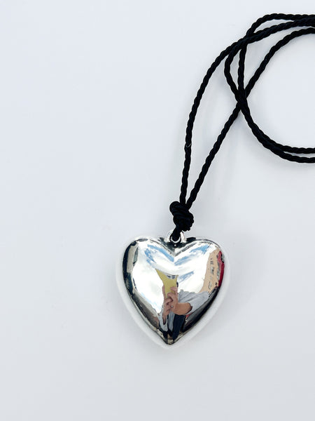 Puffy Heart Necklace - Gold/Black
