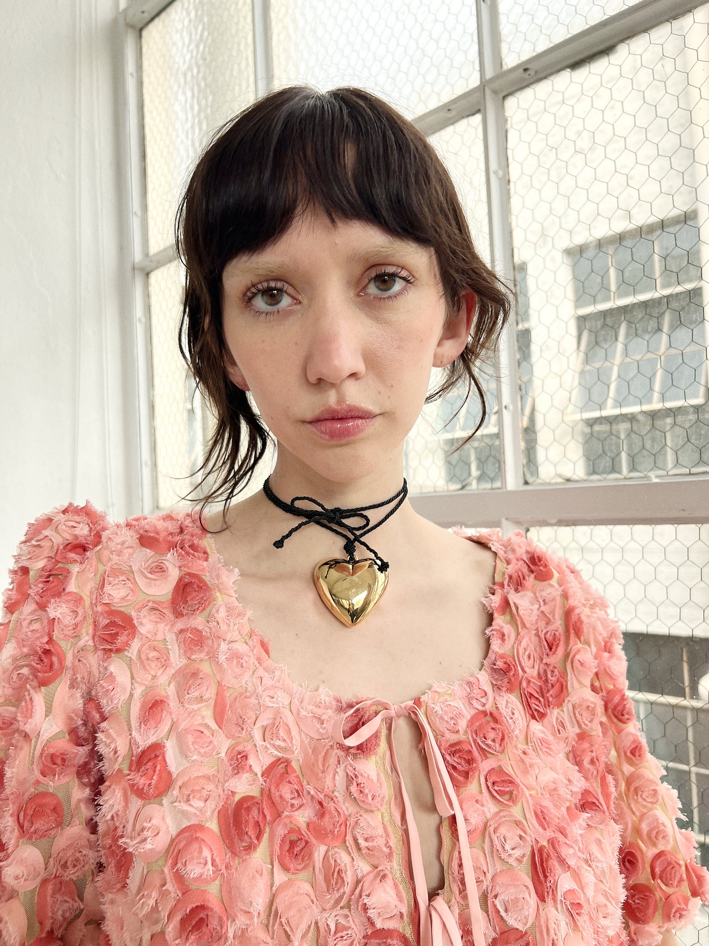 Puffy Heart Necklace - Gold/Black