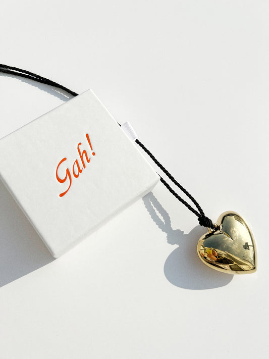 Puffy Heart Necklace - Gold/Black