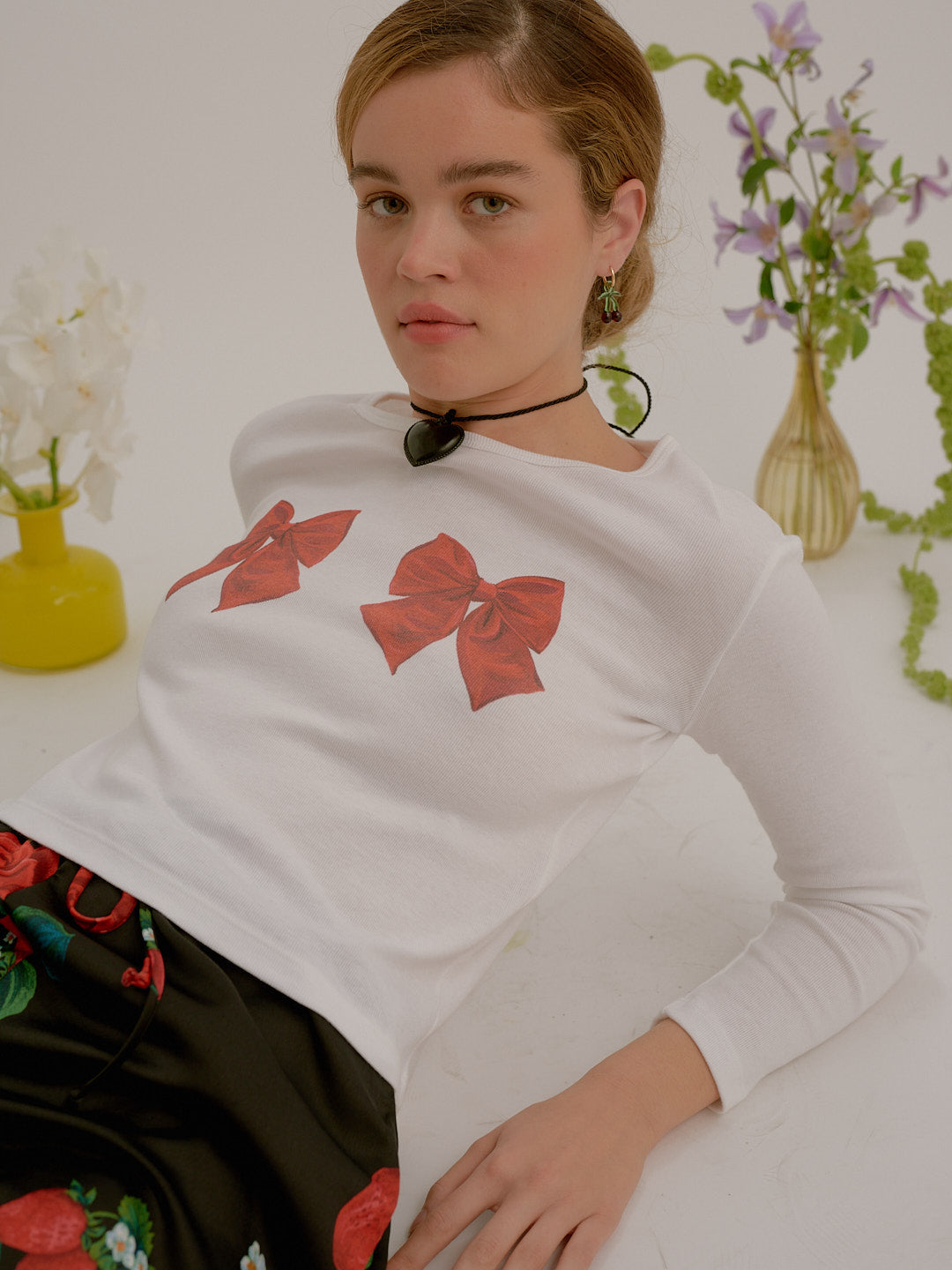 Dana Long Sleeve Tee - White/Bows